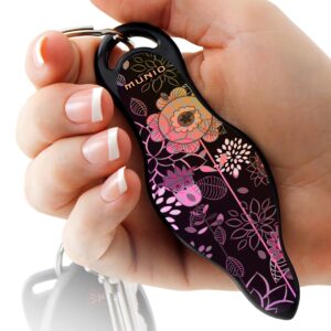 munio self defense keychain kit – personal safety device, portable and legal for airplane travel, tsa approved, made in the usa (modern flowers)