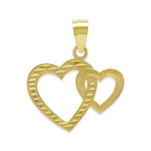 Charm America - Gold Double Heart Charm - 10 Karat Solid Gold - Heart Pendant - Heart Jewelry