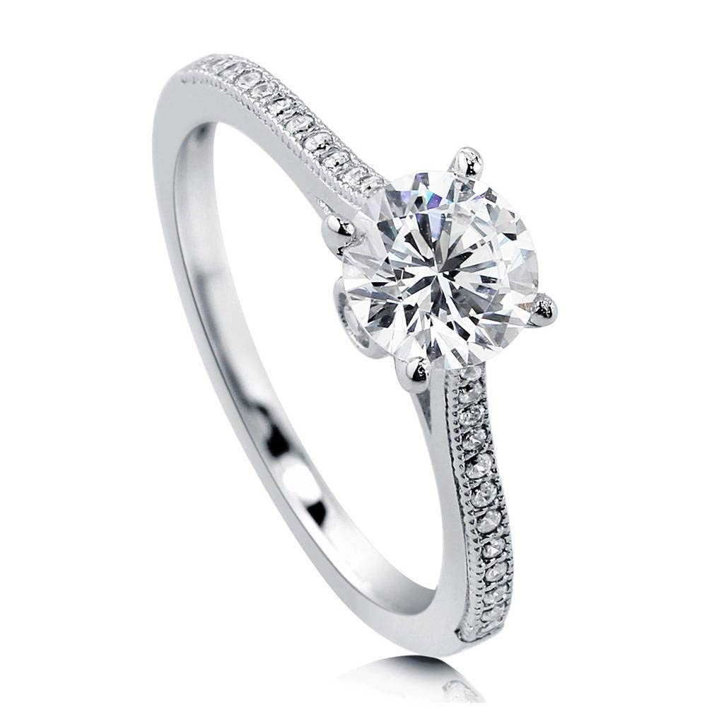 BERRICLE Sterling Silver Solitaire Wedding Engagement Rings 1 Carat Round Cubic Zirconia CZ Promise Ring for Women, Rhodium Plated Size 7