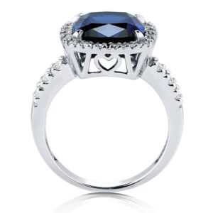 BERRICLE Sterling Silver Halo Simulated Blue Sapphire Cushion Cut Cubic Zirconia CZ Statement Cocktail Fashion Ring for Women, Rhodium Plated Size 6