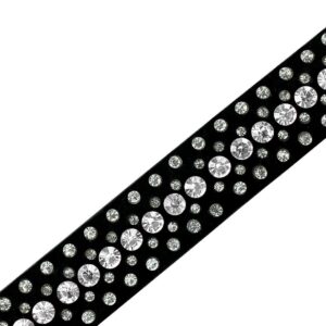 Women Rhinestone Belt Fashion Western Cowgirl Bling Studded Design Suede Leather Belt 1-1/4"(32mm) wide (Crystal, 34'' M)