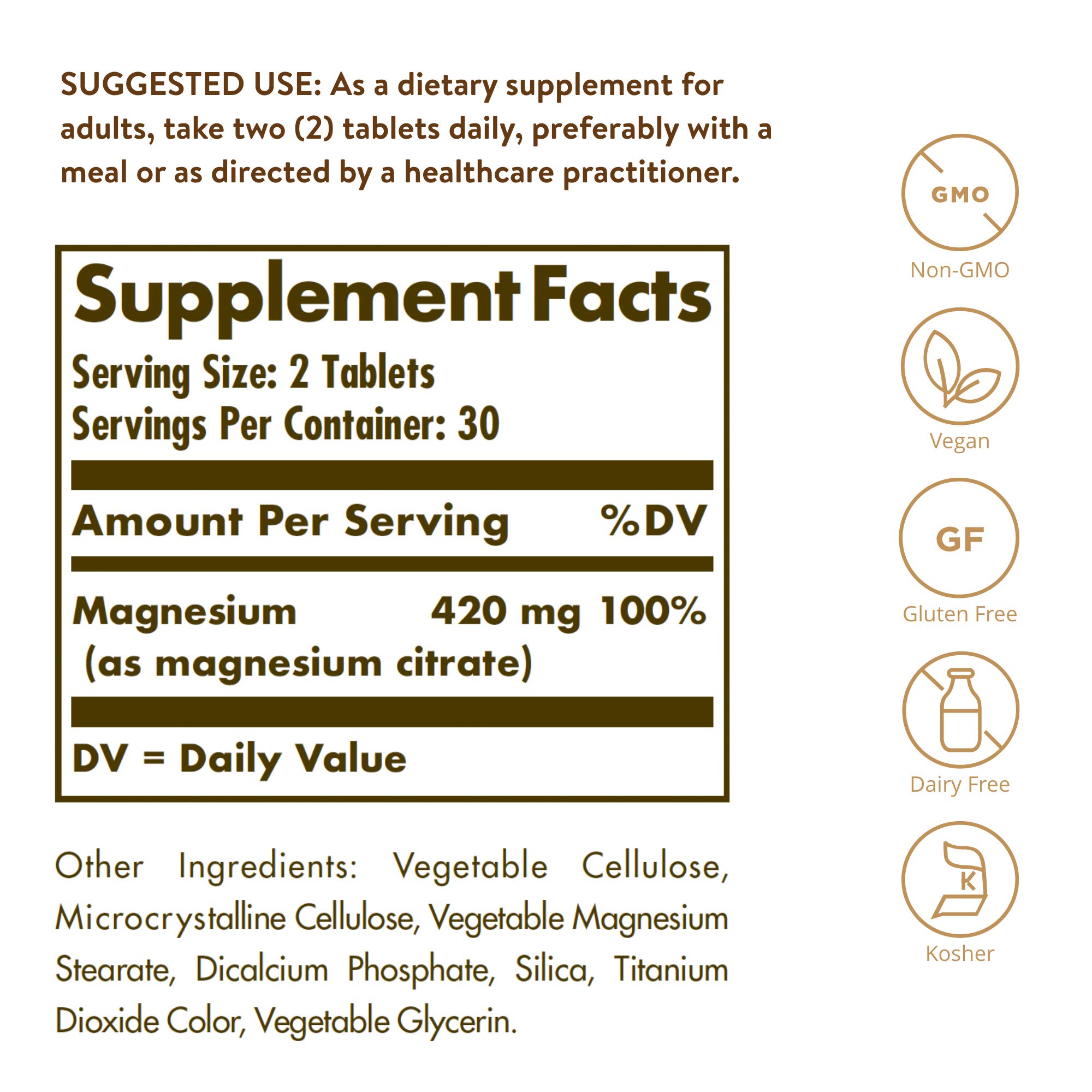 Solgar - Magnesium Citrate, 120 Tablets, Supports Nerve and Muscle Function - 2 Pack