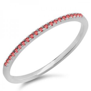 Dazzlingrock Collection 0.08 Carat (ctw) 10K Round Ruby Ladies Dainty Anniversary Wedding Stackable Ring, White Gold, Size 7.5