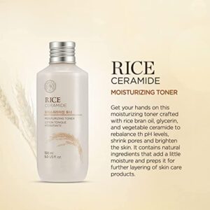 The Face Shop Rice Ceramide Moisturizing Toner - Rice Extract Rice Toner for Face - Strengthens Skin Barrier - Hydrating Targets Dryness - Lightweight Face Moisturizer - Glow Essence Korean Skin Care