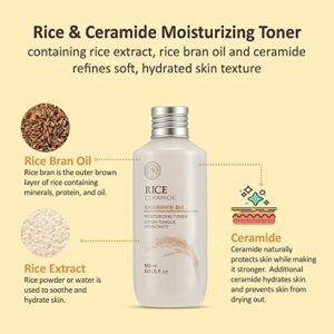 The Face Shop Rice Ceramide Moisturizing Toner - Rice Extract Rice Toner for Face - Strengthens Skin Barrier - Hydrating Targets Dryness - Lightweight Face Moisturizer - Glow Essence Korean Skin Care