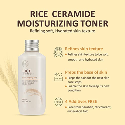 The Face Shop Rice Ceramide Moisturizing Toner - Rice Extract Rice Toner for Face - Strengthens Skin Barrier - Hydrating Targets Dryness - Lightweight Face Moisturizer - Glow Essence Korean Skin Care