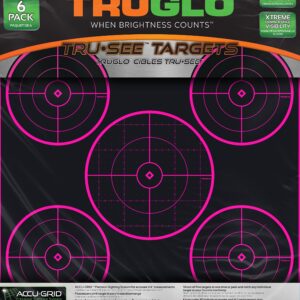 TRUGLO Tru-See 5-Bull 12X12 Bright Fluorescent Self-Adhesive High-Visible Reactive Splatter Target with Increased Target Life, 6-Pack/Pink