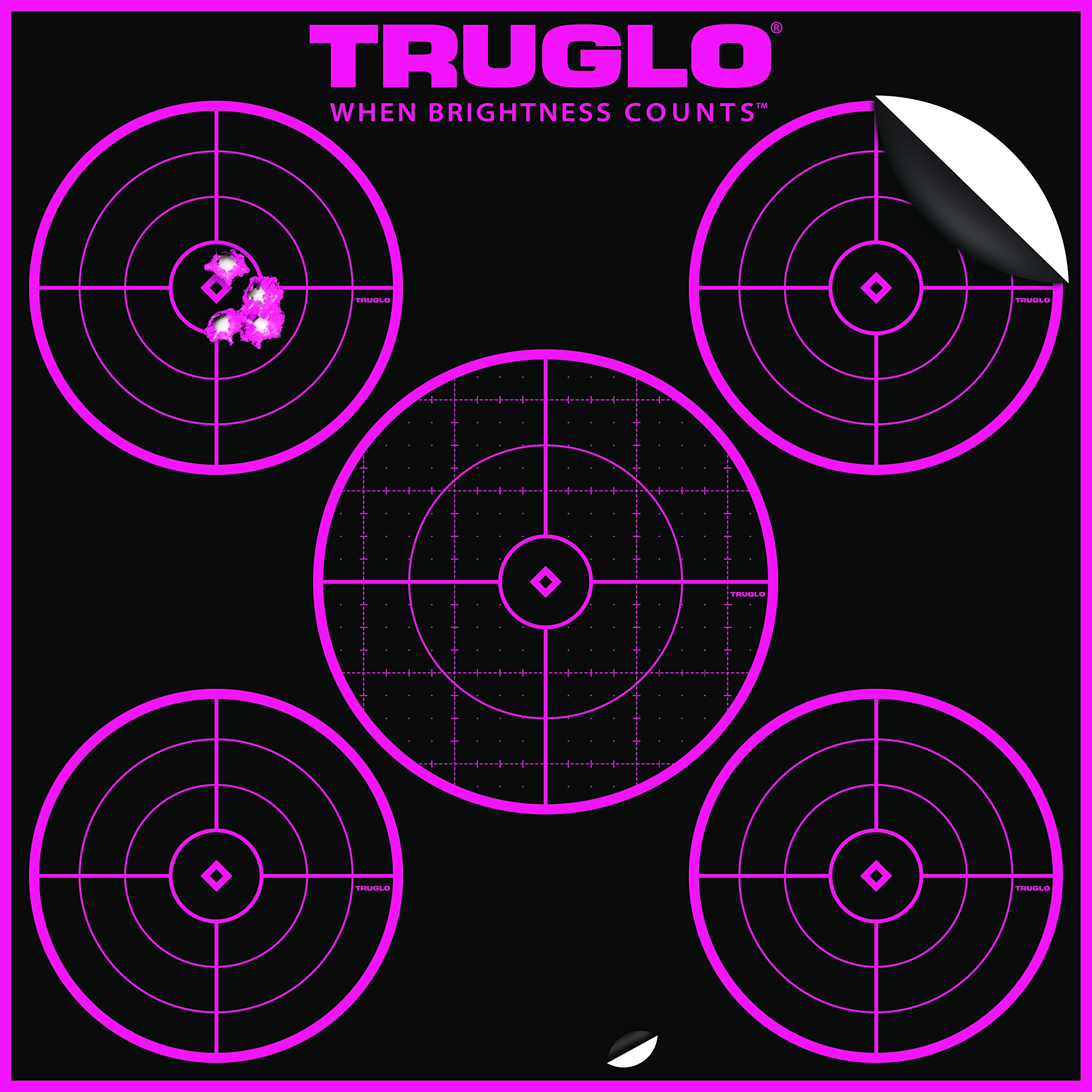 TRUGLO Tru-See 5-Bull 12X12 Bright Fluorescent Self-Adhesive High-Visible Reactive Splatter Target with Increased Target Life, 6-Pack/Pink