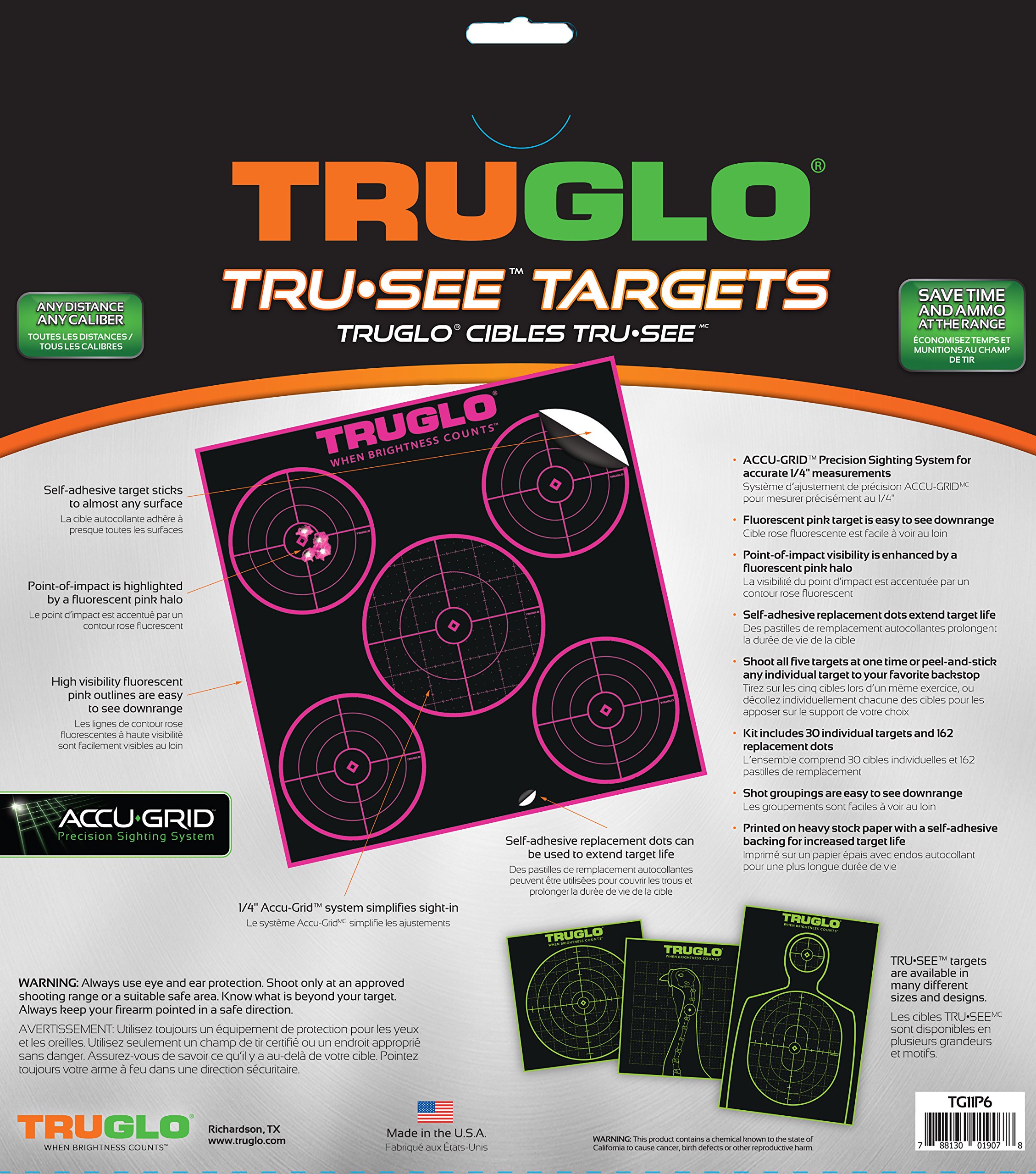 TRUGLO Tru-See 5-Bull 12X12 Bright Fluorescent Self-Adhesive High-Visible Reactive Splatter Target with Increased Target Life, 6-Pack/Pink