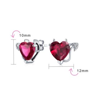 Romantic Promise Valentine Red CZ Devil Heart Shape Cubic Zirconia Stud Earrings For Women Teens .925 Sterling Silver