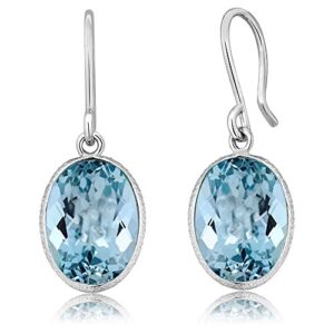 gem stone king 925 sterling silver blue topaz dangle earrings for women (14.00 cttw, gemstone birthstone, oval 10x14mm)