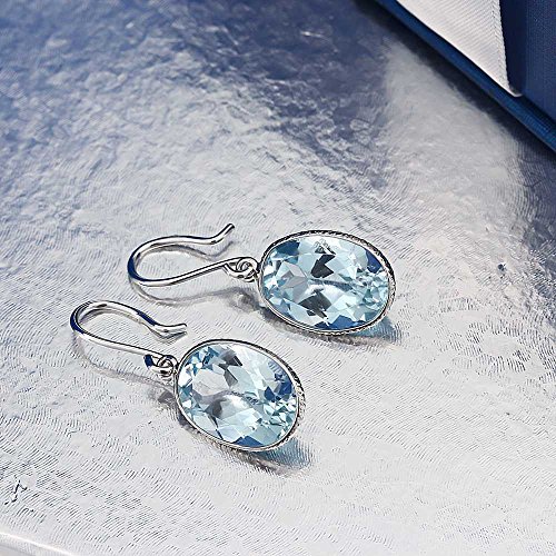 Gem Stone King 925 Sterling Silver Blue Topaz Dangle Earrings For Women (14.00 Cttw, Gemstone Birthstone, Oval 10X14MM)