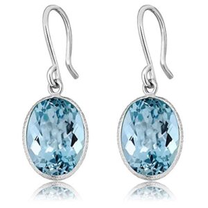 Gem Stone King 925 Sterling Silver Blue Topaz Dangle Earrings For Women (14.00 Cttw, Gemstone Birthstone, Oval 10X14MM)