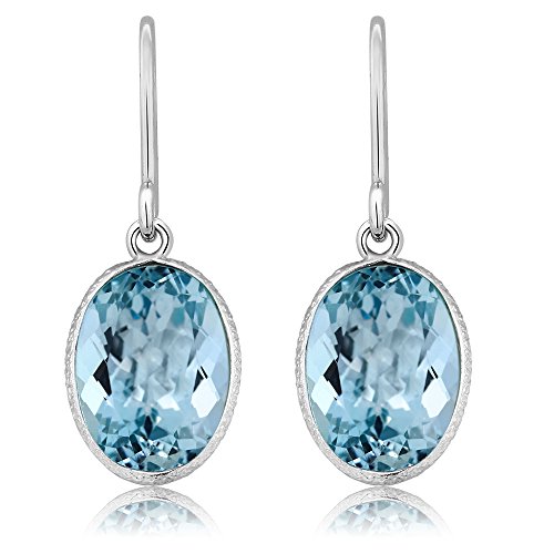 Gem Stone King 925 Sterling Silver Blue Topaz Dangle Earrings For Women (14.00 Cttw, Gemstone Birthstone, Oval 10X14MM)