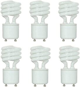 satco s8203 13 watt; mini spiral compact fluorescent; 2700k; 82 cri; bi pin gu24 base; 120 volt; 10000 hours rated; 800l lumens; warm white color; pack of 6