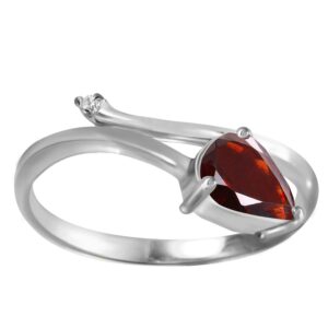 galaxy gold gg 14k solid white gold ring with with natural diamond and pear-shaped garnet - size 7.5