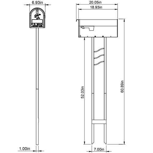 Gibraltar Mailboxes Mailbox-To-Go Medium Capacity Galvanized Steel Black, Mailbox & Post Combo, MC110B01