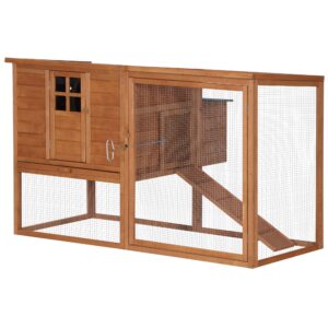 pawhut 64" large wooden chicken coop kit with outdoor run and nesting box