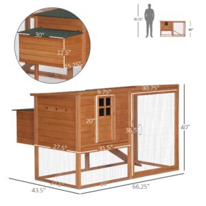 PawHut 64" Large Wooden Chicken Coop Kit With Outdoor Run And Nesting Box