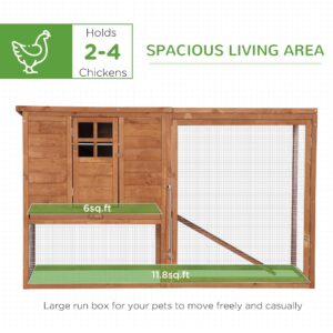 PawHut 64" Large Wooden Chicken Coop Kit With Outdoor Run And Nesting Box