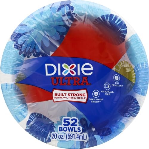 Dixie Ultra, Large Paper Bowls, 20 Oz, 52 Count, Microwave Safe, Disposable Bowls Great For Breakfast, Lunch, And Dinner Meals