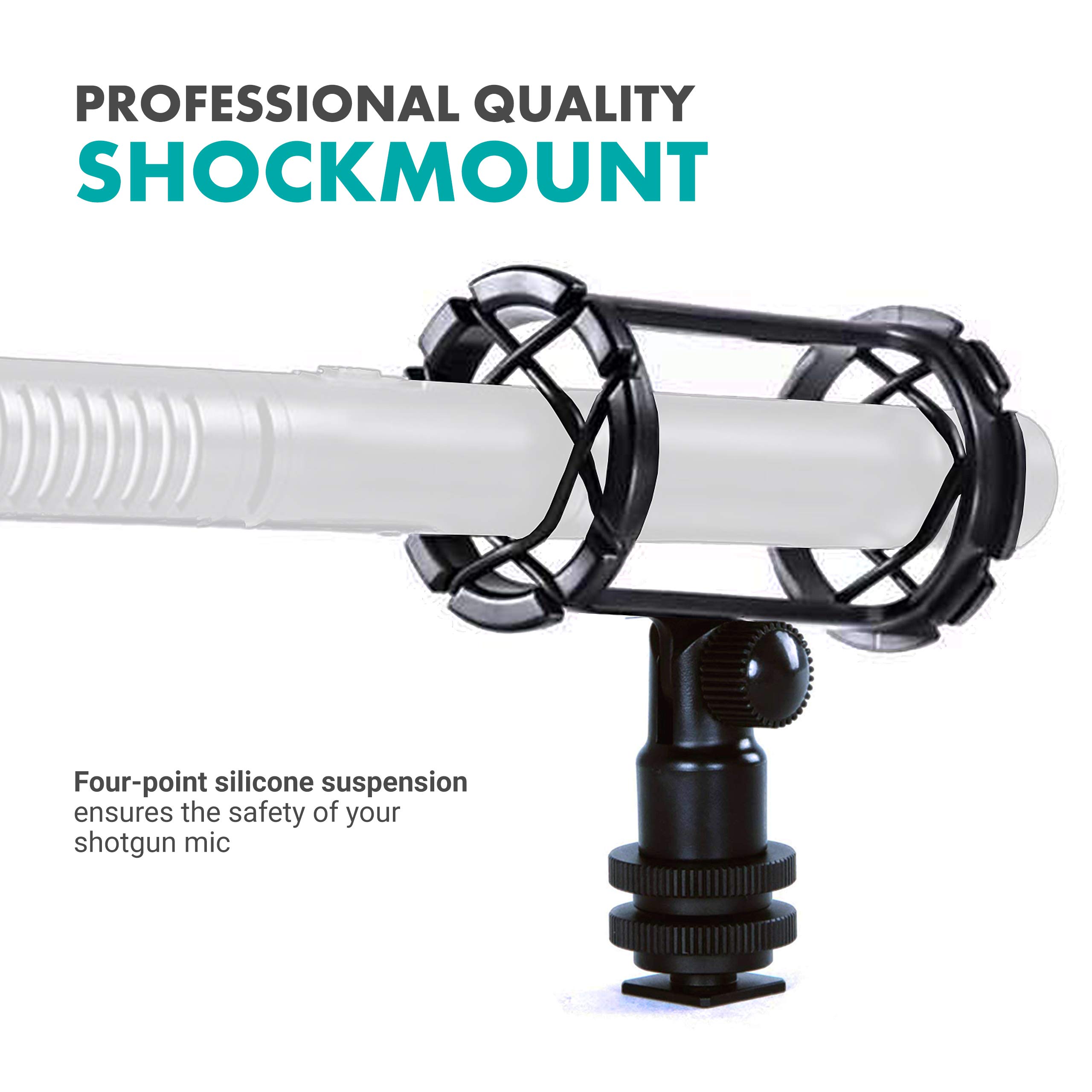 Movo SMM1 Microphone Shock Mount with Camera Cold Shoe for Shotgun Microphones 19-25mm in Diameter (Including Rode NTG-1, NTG-2, Sennheiser MKE-600)