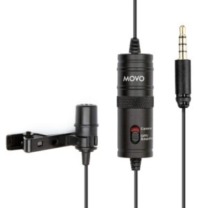 movo lv1 lavalier lapel clip on microphone for cameras, camcorders and smartphones compatible with iphone and android perfect lav mic for filming podcast, vlogging and youtube videos