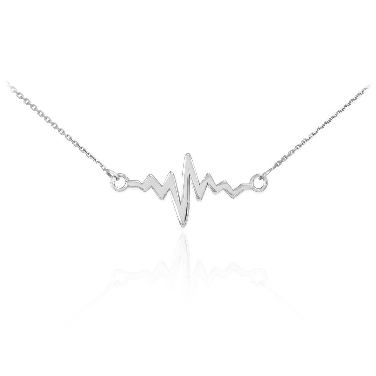 14k White Gold Lifeline Pulse Pendant Heartbeat Necklace, 16"