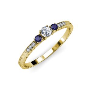 trijewels diamond & blue sapphire women three stone engagement ring 0.42 ctw 14k yellow gold-4.5