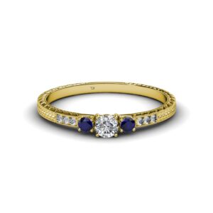 TriJewels Diamond & Blue Sapphire Women Three Stone Engagement Ring 0.42 ctw 14K Yellow Gold-4.5