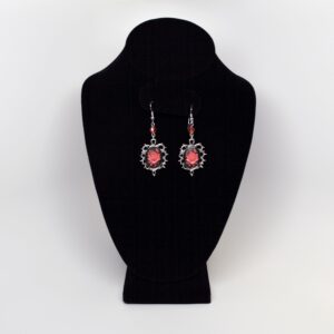 Gothic Red Rose Cameo Earrings Surrounded by Thorns with Red Bead