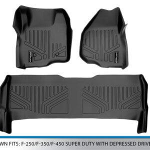 MAXLINER Floor Mats Liner Set Black Compatible with 2011-2012 F-250/F-350/F-450 Super Duty Crew Cab with Depressed Drivers Side Pedal