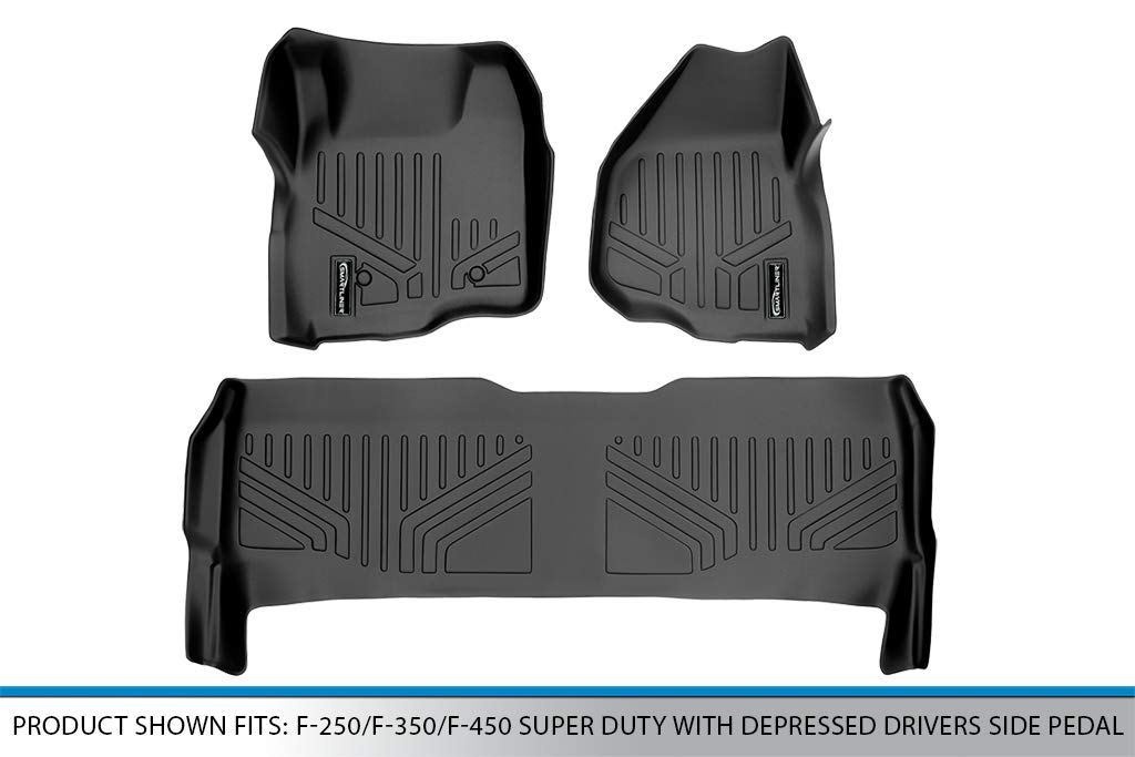 MAXLINER Floor Mats Liner Set Black Compatible with 2011-2012 F-250/F-350/F-450 Super Duty Crew Cab with Depressed Drivers Side Pedal