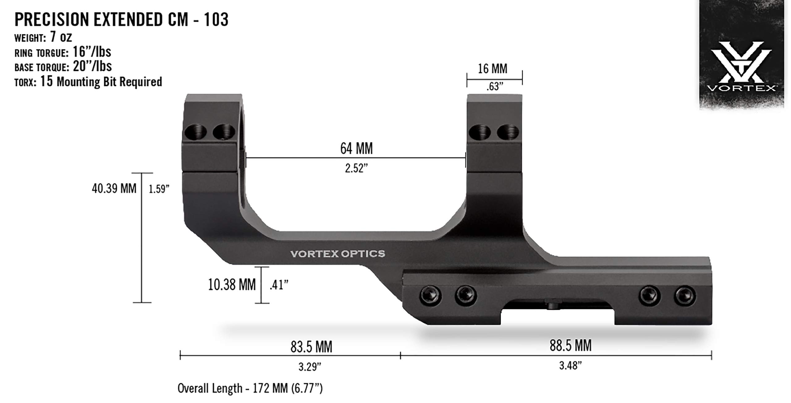 Vortex Optics Sport Cantilever 1-Inch Mount - 3-Inch Offset