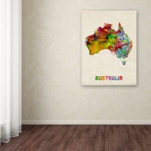 Australia Watercolor Map by Michael Tompsett, 24x32-Inch Canvas Wall Art