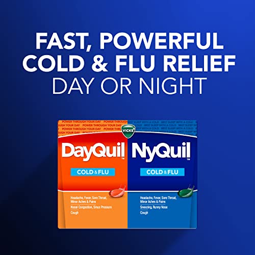 Vicks DayQuil and NyQuil Combo Pack, Cold & Flu Medicine, Powerful Multi-Symptom Daytime and Nighttime Relief For Headache, Fever, Sore Throat, Cough, 48 Count, 32 DayQuil and 16 NyQuil Liquicaps