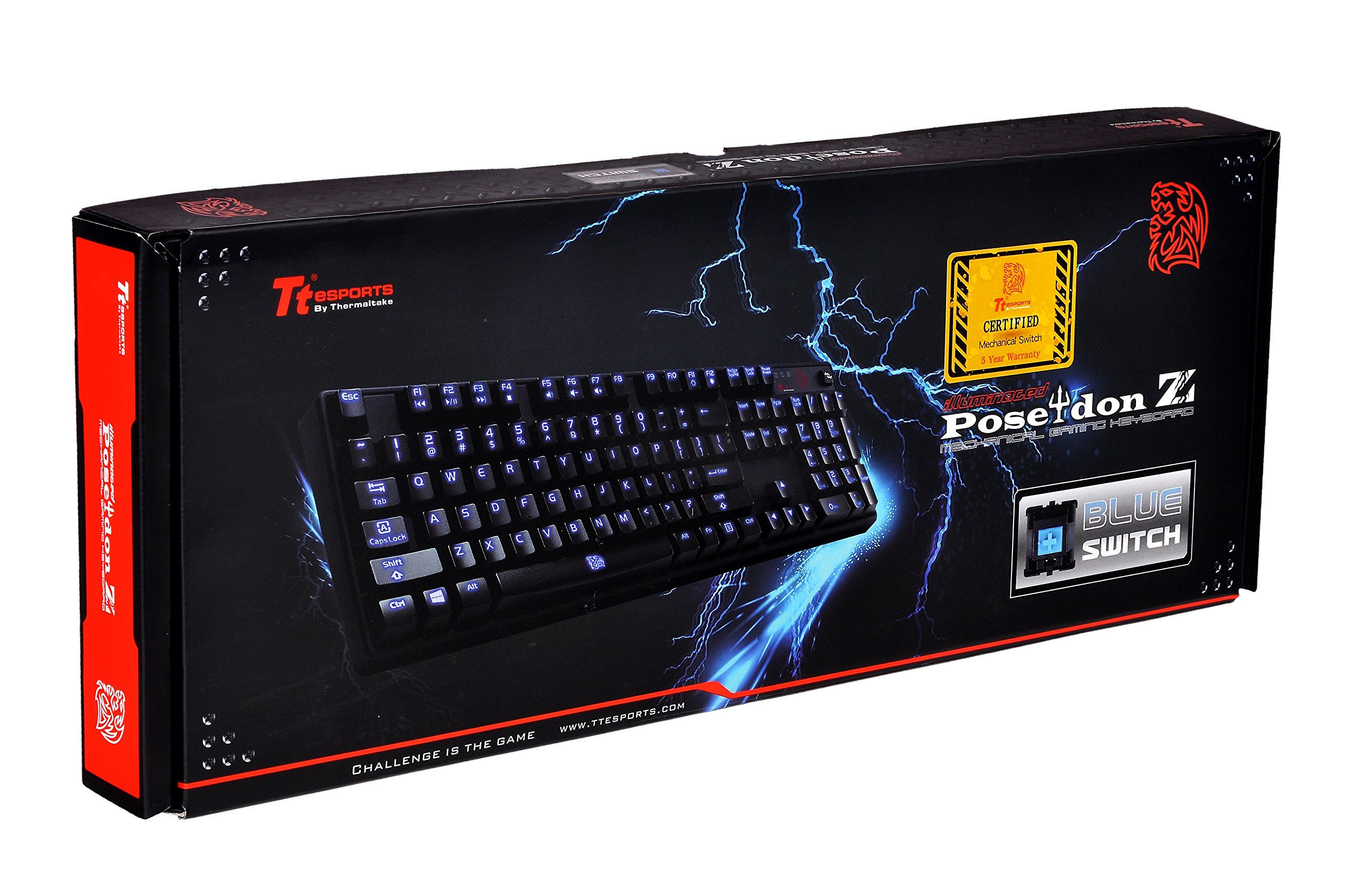 Tt eSPORTS Thermaltake Tt e Sports Poseidon Z Blue Switches with 4-Level Brightness Blue LED Mechanical Gaming Keyboard KB-PIZ-KLBLUS-06