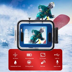 Gear Pro Sports Action Camera - HD 1080P Mini Camcorder w/ 12 MP Cam, 2.4" Touch Screen USB SD Card HDMI, Battery - Waterproof Case, USB Cable, Wireless Remote Control, Mount - Pyle GDV285BL (Blue)