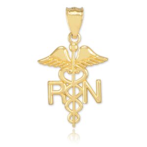 American Heroes Polished 14k Yellow Gold Caduceus RN Charm Registered Nurse Pendant