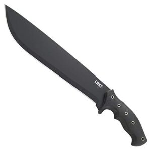 crkt chanceinhell fixed blade machete: 12 inch black powder coated carbon steel drop point blade with nylon sheath for survival, hunting, and camping k910kkp