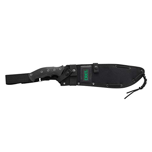 CRKT Chanceinhell Fixed Blade Machete: 12 Inch Black Powder Coated Carbon Steel Drop Point Blade with Nylon Sheath for Survival, Hunting, and Camping K910KKP