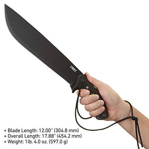 CRKT Chanceinhell Fixed Blade Machete: 12 Inch Black Powder Coated Carbon Steel Drop Point Blade with Nylon Sheath for Survival, Hunting, and Camping K910KKP