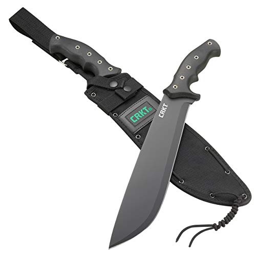 CRKT Chanceinhell Fixed Blade Machete: 12 Inch Black Powder Coated Carbon Steel Drop Point Blade with Nylon Sheath for Survival, Hunting, and Camping K910KKP