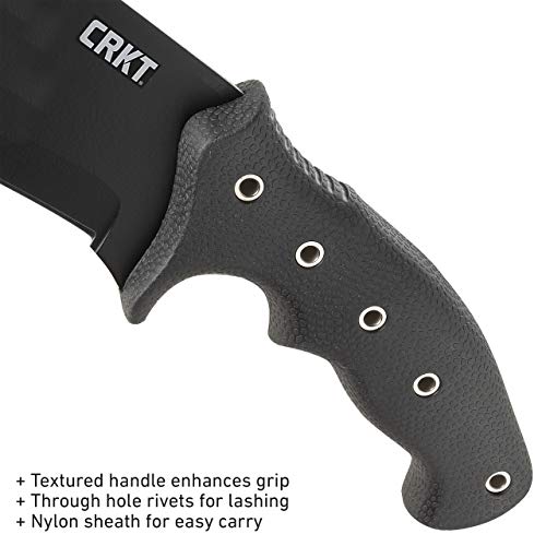 CRKT Chanceinhell Fixed Blade Machete: 12 Inch Black Powder Coated Carbon Steel Drop Point Blade with Nylon Sheath for Survival, Hunting, and Camping K910KKP