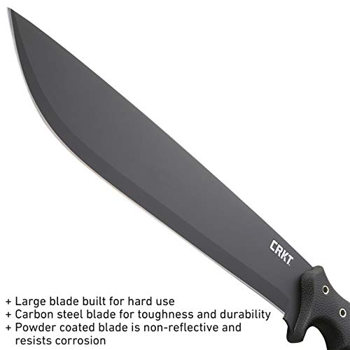 CRKT Chanceinhell Fixed Blade Machete: 12 Inch Black Powder Coated Carbon Steel Drop Point Blade with Nylon Sheath for Survival, Hunting, and Camping K910KKP