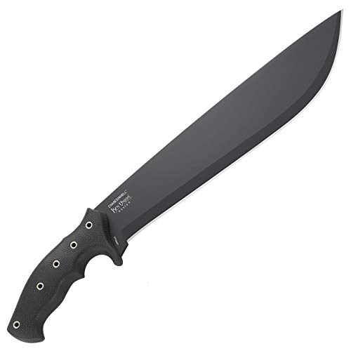 CRKT Chanceinhell Fixed Blade Machete: 12 Inch Black Powder Coated Carbon Steel Drop Point Blade with Nylon Sheath for Survival, Hunting, and Camping K910KKP