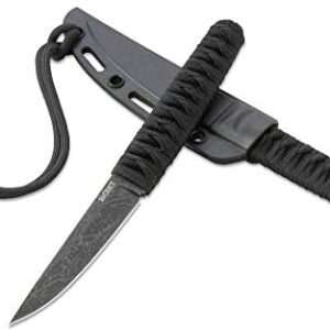 CRKT Obake Fixed Blade Knife: Burnley Titanium Nitride Plain Edge EDC Knife, Outdoor Utility Knife with Handle Wrap, Etched Blade, and Nylon Sheath 2367