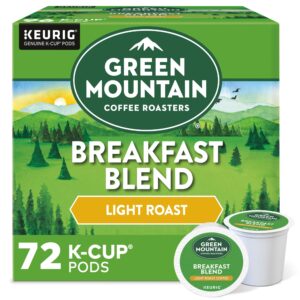 green mountain coffee roasters breakfast blend single-serve keurig k-cup pods, light roast coffee, 12 count (pack of 6), total 72 count