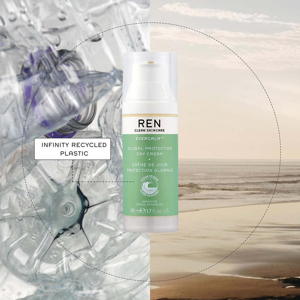 REN Clean Skincare Evercalm Global Protection Day Cream for Face - Hydrating & Calming Facial Moisturizer, Suitable for Sensitive & Eczema-Prone Skin, Cruelty-Free & Vegan