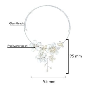 AeraVida Elegant Bridal Floral Mother of Pearl and Freshwater White Pearl Cluster Choker Wrap Necklace